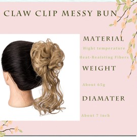 Claw Clip Messy Bun Hair Piece Tousled Updo Hair Buns Extension Elastic Hair Band Hair Pieces Curly Scrunchie For Women (Ash Blonde)