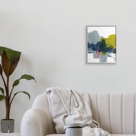 Stupell Industries Lively Abstract Brush Strokes Blue Grey Yellow, Designed by Bronwyn Baker Gray Framed Wall Art, 11 x 14