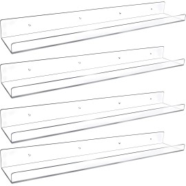 Unbranded 4 Pack 24-Inch Long Clear Acrylic Floating Shelves Wall Ledge Invisible Wall Mou