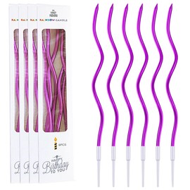 Party-Mittelstück-Dekorationen, 24 Geburtstagskuchenkerzen, Spiralkuchenkerzen mit Halter, Metallkuchen-Cupcake-Kerzen, Gebogene runde Geburtstagskuchenkerzen, Hochzeitsfeier-Dekorationen (Lila)