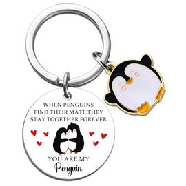 MOEXUKO Couple Keychain I Love You Gifts for Her Him Long Distance Relationship Gift for Girlfriend Boyfriend Birthday Anniversary Christmas Valentines Day Gift Cute Penguin Keyring
