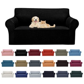 Cupuamon 2026 New Stretch Loveseat Sofa Slipcovers Couch Cover for 2 Cushion Furniture Protector Sofa Covers with Elastic Bottom Jacquard Fabric Small Checks for Pets, Kids - Black