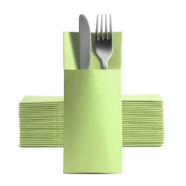 Aroba 50 Soft Point Cutlery Napkins Soft Material, Volume & Structure | Ready Folded Napkins with Slot | 32 x 38 cm 1/8 Fold Cutlery Bag | Good Quality Green Kiwi
