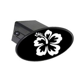 GRAPHICS & MORE Hibiscus Flower White On Black Oval Tow Trailer Hitch Cover Plug Insert 2"