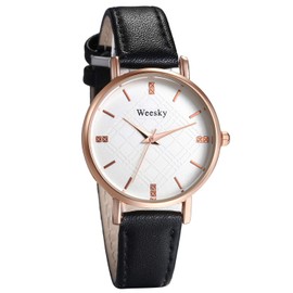 JewelryWe Watches Women's Leather Diamond: Glitter Rhinestone Analogue Quartz Wrist Watch Women Girls Leather Strap Watch with Rainbow Colourful Large Arabic Numbers Dial, 2-black, Bracelet