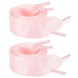 ZOOEASS 2 Pairs 47.24" Satin Ribbon Shoelaces 0.78" Wide Solid Flat Silk Shoe Laces for Sneakers Boots Women(2P-Pink)