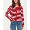 Oyamiki Women's Cropped Button Down Stripe Jumpers Red Cardigan Crew-Neck