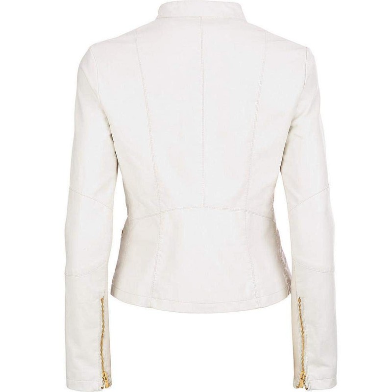 Aaron Craft White Women's Lambskin Leather Biker Jacket X-Small