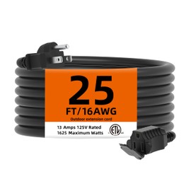 TiFFCOFiO Indoor Outdoor Extension Cord Waterproof, 25 Feet 3 Prong Power Cord for Home and Garden, 16 AWG, 13A/1625W, ETL Listed