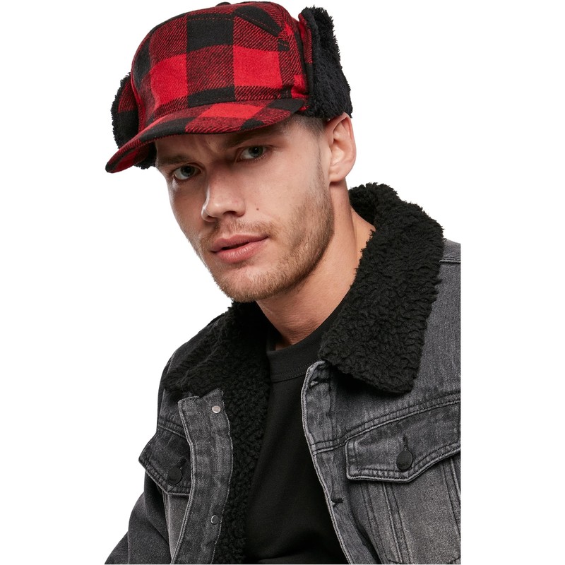 Brandit Lumberjack Winter Cap, Red/Black