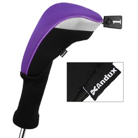 Andux 4pcs/Set Golf 460cc Driver Wood Club Head Covers Long Neck with Interchangeable No. Tags Black/Purple