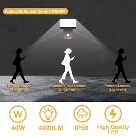 Yexati 40W Outdoor Wall Light with Motion Sensor, 4000LM 3000K Exterior Wall Lighting, IP66 Waterproof Modern Wall Mount Light for House Porch Garage 1 Pack, Black