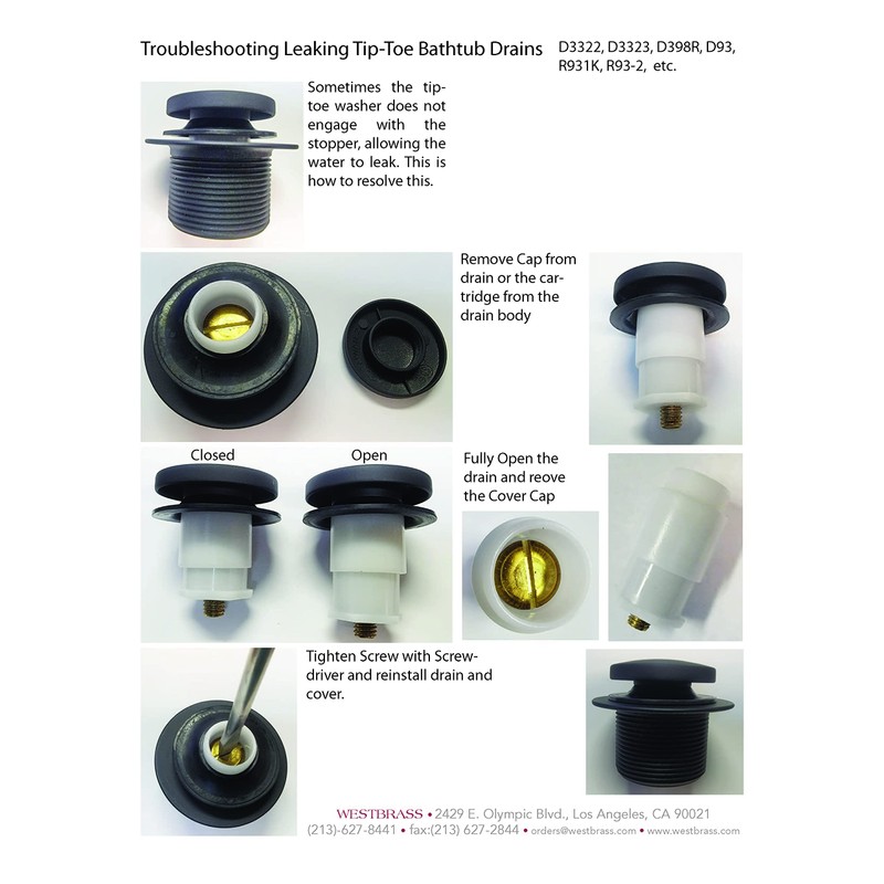 Westbrass Tip Toe 1-3/8" NPSM Fine Thread Bath Drain, Satin