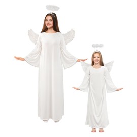 Toulite 3 Pcs Angel Costume for Woman Girls White Angel Gown with Headband and White Wing Nativity Costume for Christmas(23.62 Inches)
