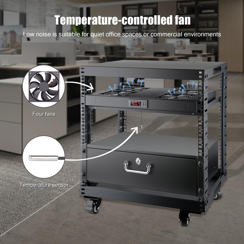 Rack Mount Fan 1U Network 19”Racks with Digital Display Screen