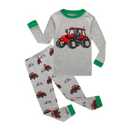 KikizYe Baby Boys Long Sleeve Tractor Pajamas Kids Cotton Grey Pjs Sets Toddler Size 6-12 Months