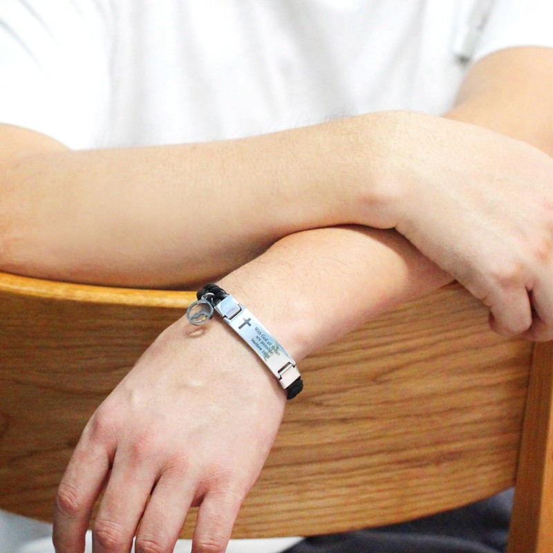 Oneress Men's PU Leather Faith Bracelet, Religious Scripture Bracelets With