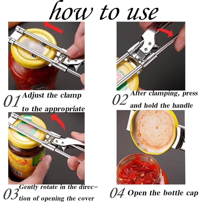 Jar Opener,Adjustable Non-Slip Multifunctional Stainless Steel Can Opener,Multi Opener Set