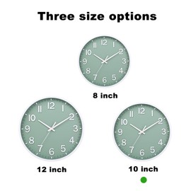 Moiubik Wall Clock 10 Inch Silent Quartz Non Ticking Modern Design Quality Clock Decorative Interior Living Room Kitchen Bedroom Office(green white)
