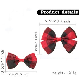 Christmas Red Black Checked Plaid Print Ribbon Hair Bow Clips Cheer Barrettes Alligator Hairpins for Girls, Teens, Toddlers, Kids, Women Xmas Festive Holiday Hair Accessories Gift (M)