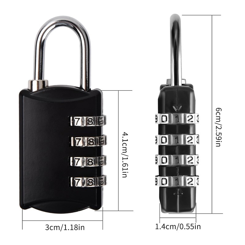 Pack of 6 Padlock Combination Lock, 4 Digit Padlock with