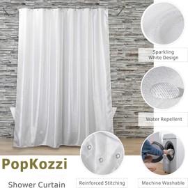 Popkozzi Silver White Shower Curtain: 96 Inch Glitter Sparkle Shiny Extra Long Shower Curtains for Bathroom - Waterproof Washable Luxury Elegant Fancy Glam Metallic Shimmer Satin Bath Curtain - 72x96