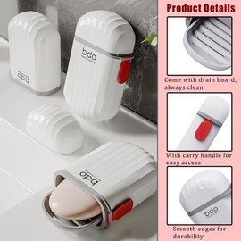 Travel Soap Case with Lid & Draining Layer, Portable Soap Container for Traveling, Shower Bar Soap Holder with Handle, Small Bathroom Soap Box, Soap Saver Dish for Camping, Outdoor (White)