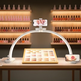 DLITISH Foldable Half Moon Light for Nail Desk, 31in 45W Nail Desk Lamp with Phone Holder, Half Moon Table Lamp with Stepless Color Temperature Dimmable for Manicure (White)