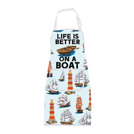 ENSIANTH Sailboat Apron, Boat Owner Gifts, Nautical Aprons for Women with Pockets, Life is Better on a Boat Captain Sailor Gifts, boat apron
