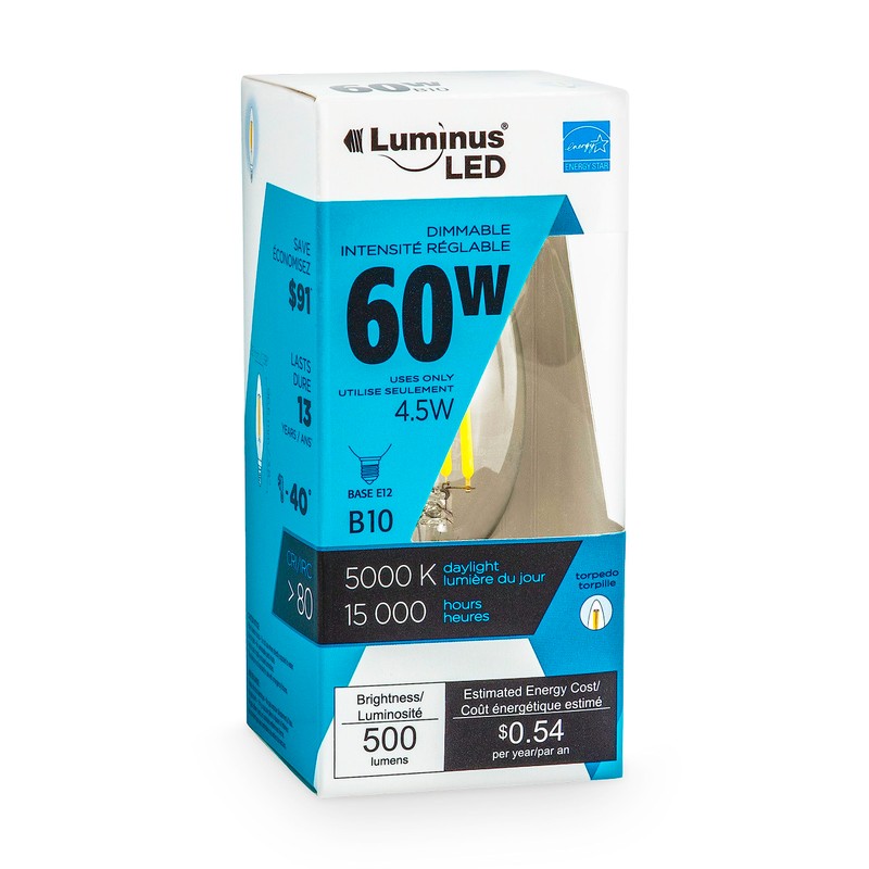 Luminus 4.5W LED 500 Lumens B10 E12 Base Dimmable Filament