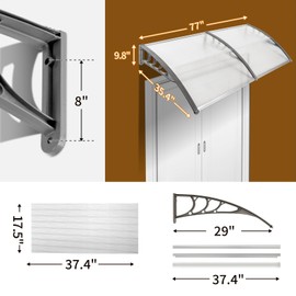 Outvita 79"x38" Window Awning Canopy, Polycarbonate Front Door Patio Cover for UV, Rain, Snow & Sunlight Protection, Stylish Brown Panel with Black Bracket