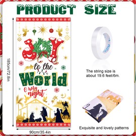 HOWAF Christmas Joy to The World Door Banner for Religious Christmas Party Decoration, O Holy Night Nativity Scene Door Cover for Christian Xmas Decor, Jesus is the Reason for the Season Welcome Sign