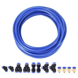 sourcing map Pneumatic PU Air Tubing Kit with Push to Connect Fittings for Air Hose Line Pipe 8mm OD 10 Meters Blue