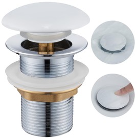 Ulytid Ceramic Pop Up Valve Drain Fitting for Washbasin, Universal 1 1/4 Inch Drain Valve Sink Plug White