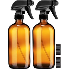 Sally's Organics Empty Amber Glass Spray Bottles - 2 Pack - Large 16oz Refillable Bottle for is Great for Essential Oils, Plants, Cleaning Solutions, Hair - Durable Nozzle - Fine Mist/Stream Setting