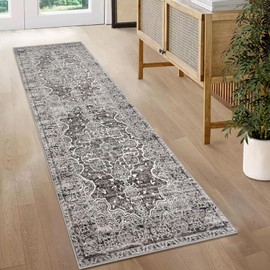 KUTA Runners for Hallways 2x6 Tan, Vintage Floral Rug Non-Slip Washable Kitchen Rugs Runner Ultra Soft Printed Retro Flower Carpet Rug Entryway Runner Rug for Bedroom Laundry Nursery Entryways