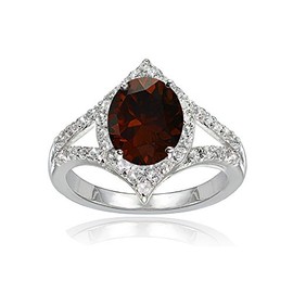 Lovve Sterling Silver Garnet & White Topaz Oval Fashion Split Shank Ring, Sizes 5-10, Metal, Garnet White Topaz