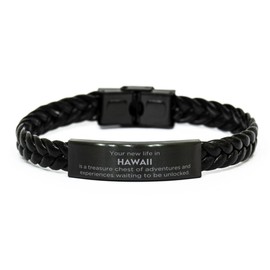 Moving to Hawaii Gifts, Your new life in Hawaii, Long Distance Hawaii Christmas Braided Leather Bracelet For Men, Women, Friends, Coworkers