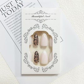 Almond Press on Nails Medium Fake Nails with Designs White French Tip False Nails Press ons Glitter Line Zebra Print Glossy Acrylic Glue on Nails Full Cover Artificial Stick on for Women Supplies