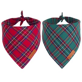 ADOGGYGO Christmas Dog Bandana 2 Pack, Stylish Plaid Dog Scarf, Premium Cotton Fabric, Multiple Sizes Offered, Christmas Bandanas for Medium Large Dogs Pets (Large, Christmas)