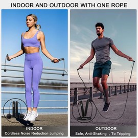 2-in-1 Weighted Jump Rope with Counter - Corded & Cordless Skipping Rope with LCD Display, Adjustable Length Steel Ball Bearings Jumping Rope for Adults Fitness, Home Gym Workout