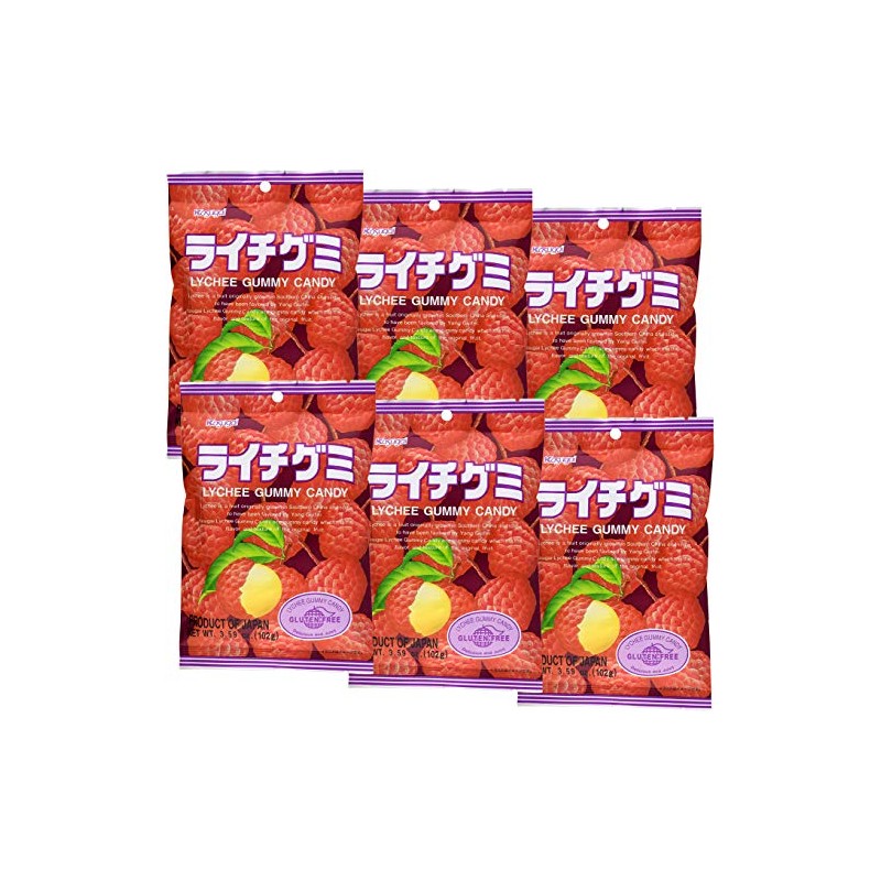 Kasugai Lychee Gummy Candy 3.59oz (6 Pack)