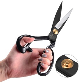 Left Handed Sewing Scissors 10 inch Fabric Shears Professional Dressmaking Shears, High Carbon Steel Heady Duty Scissors for Leather Sewing, Fabric Cutting, Threading Cutting, Artwork(Black)