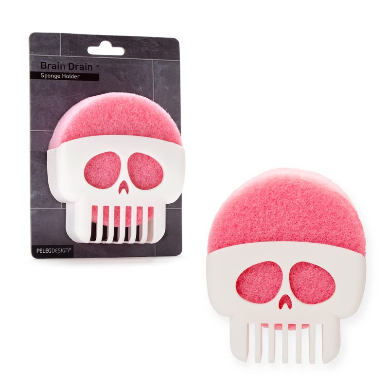 PELEG DESIGN Brain Drain White Skull Sponge Holder for Kitchen,
