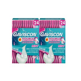 Gaviscon Double Action Heartburn & Indigestion Mint Flavour Sachets 24x10ml, Pack of 48