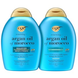OGX Renewing + Argan Oil of Morocco - Juego de champú y acondicionador reparador de daños que ayuda a fortalecer y reparar el cabello seco y dañado, s
