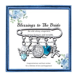 Something Blue Gifts for Bride to Be Bridal Shower Gifts Charm Pin de boda para ella Broche de recuerdo de boda, Acero inoxidable, No es una piedra preciosa