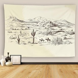 Mountain Tapestry Wall Hanging Western American Wild West Desert Cowboys Sketch Landscape Wall Tapestry Wall Decor For Bedroom Living Room Outdoor Wall Art 60x80 Inch