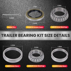 Boat Trailer Bearing Kit, l68149 l44649 Trailer Bearing Kit Fits for 1-3/8" to 1-1/16" 3500 Lbs Trailer Axle 1.719" Grease Seal 10-19#84 Spindle (2 Sets)