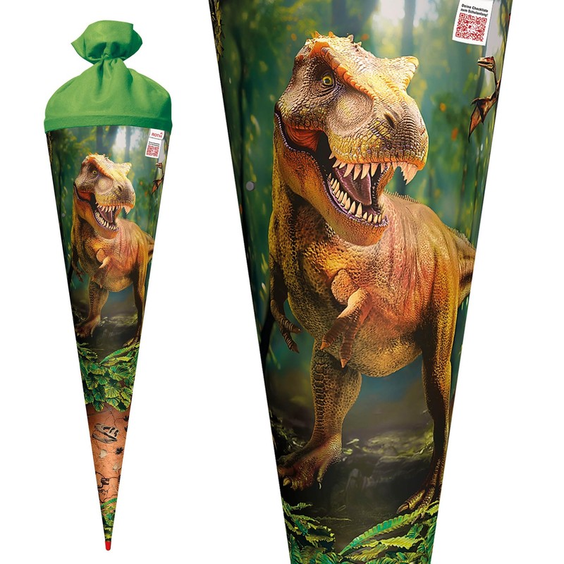 ROTH Motiv-Schultüte, T-Rex Welt, 70 cm, rund, Rot(h)-Spitze, Filzverschluss, Soundmodul
